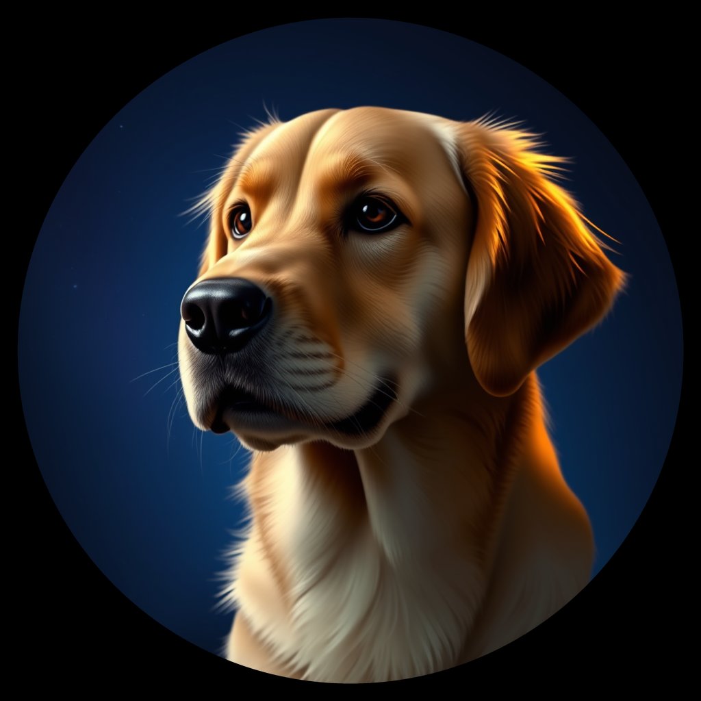 Cosmic medallion portrait of GRLS_grlsZFDTT5QQ, a Golden Retriever