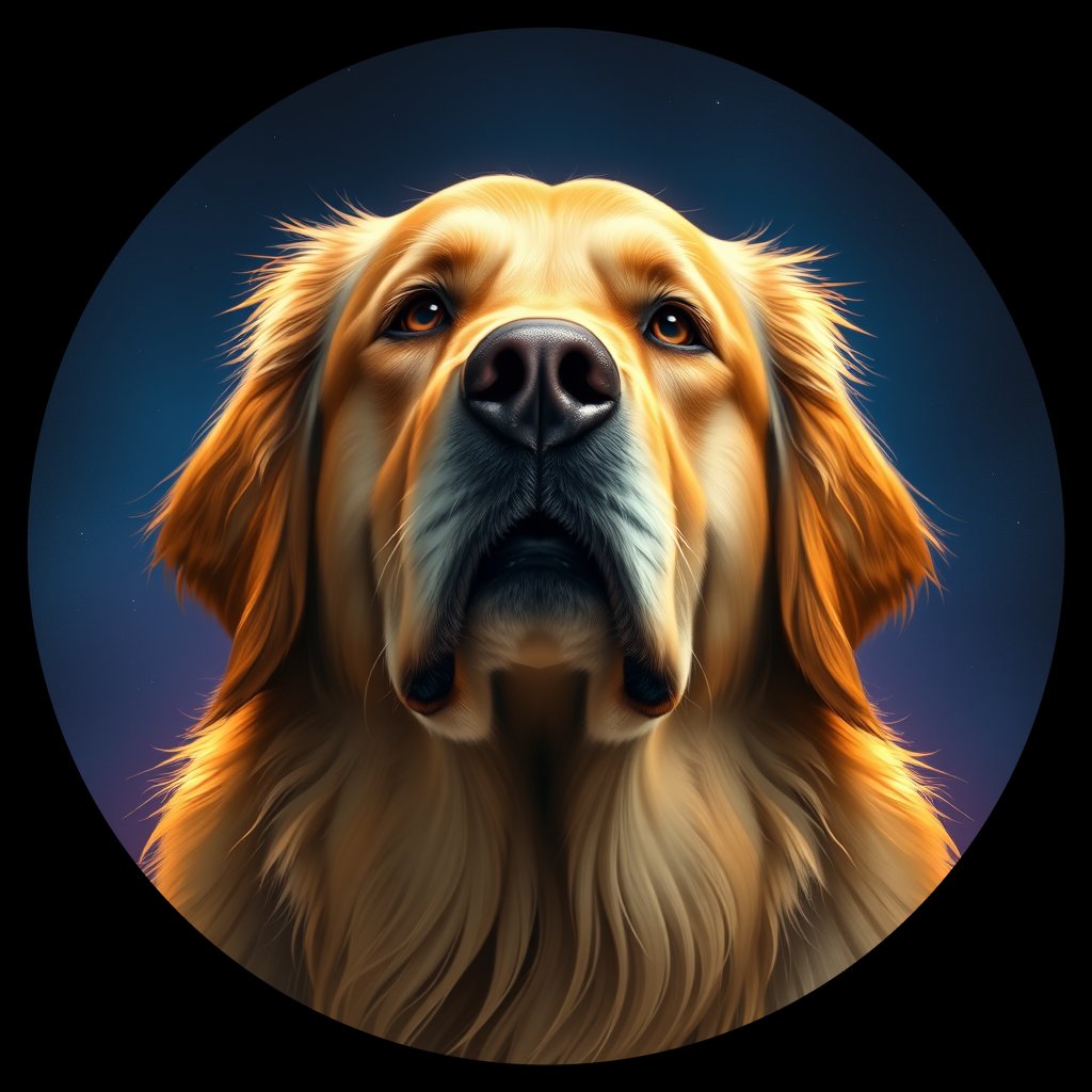 Cosmic medallion portrait of GRLS_grlsZGWS2Z33, a Golden Retriever