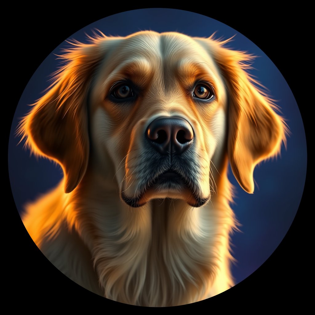 Cosmic medallion portrait of GRLS_grlsZGXWUC99, a Golden Retriever