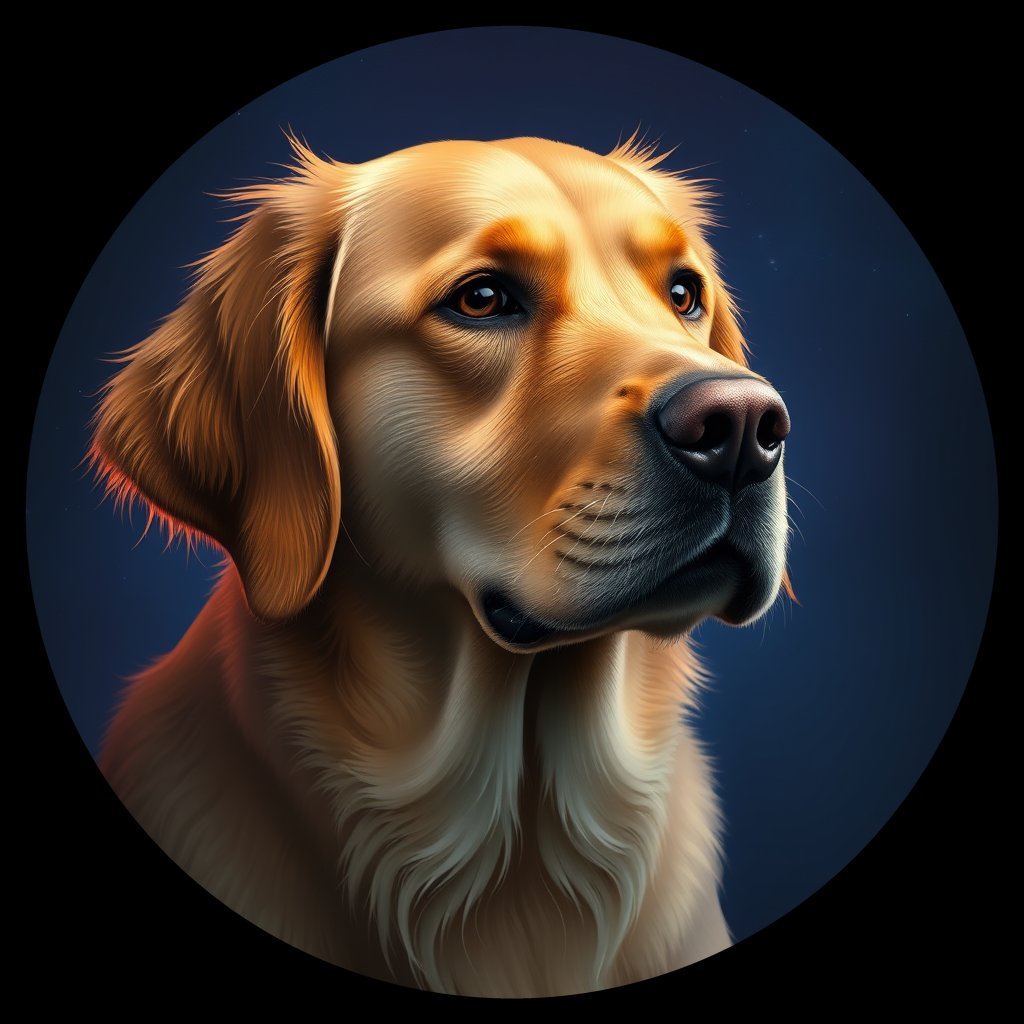 Cosmic medallion portrait of GRLS_grlsZH05J9RR, a Golden Retriever