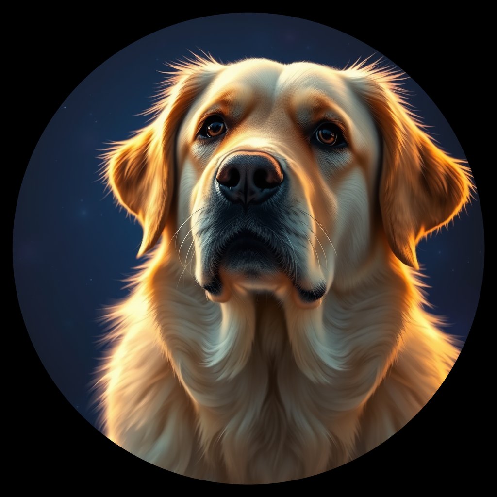 Cosmic medallion portrait of GRLS_grlsZH9SXWII, a Golden Retriever