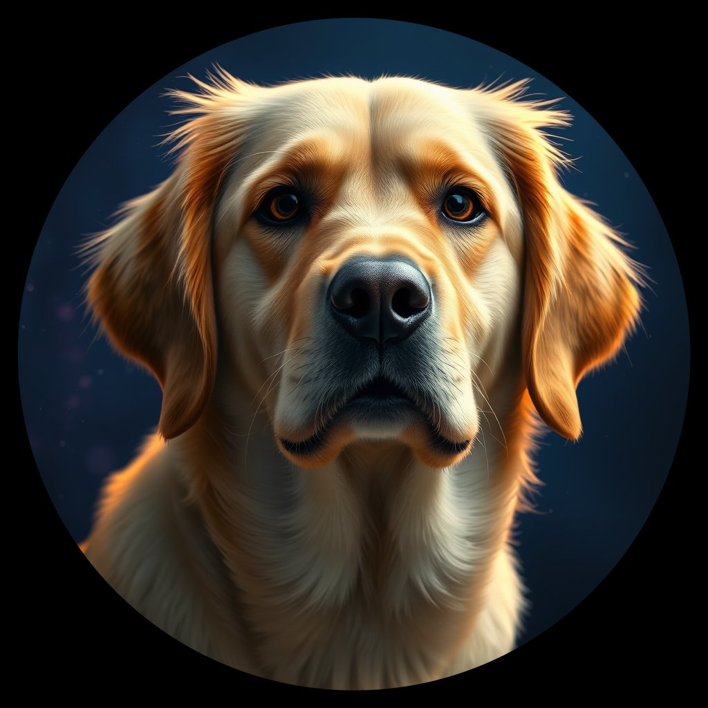 Cosmic medallion portrait of GRLS_grlsZHSCR9RR, a Golden Retriever
