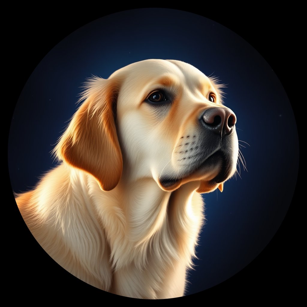 Cosmic medallion portrait of GRLS_grlsZIYIUUEE, a Golden Retriever