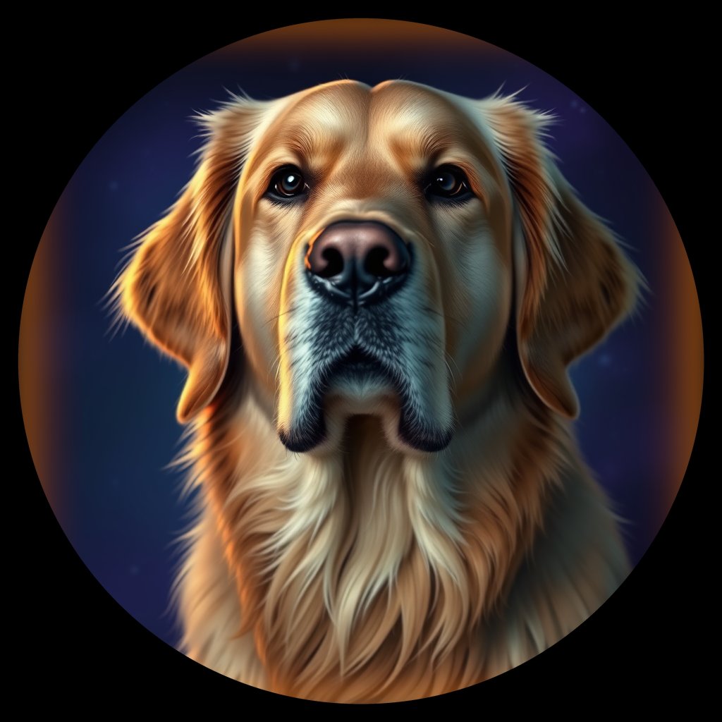 Cosmic medallion portrait of GRLS_grlsZJ5CSD66, a Golden Retriever