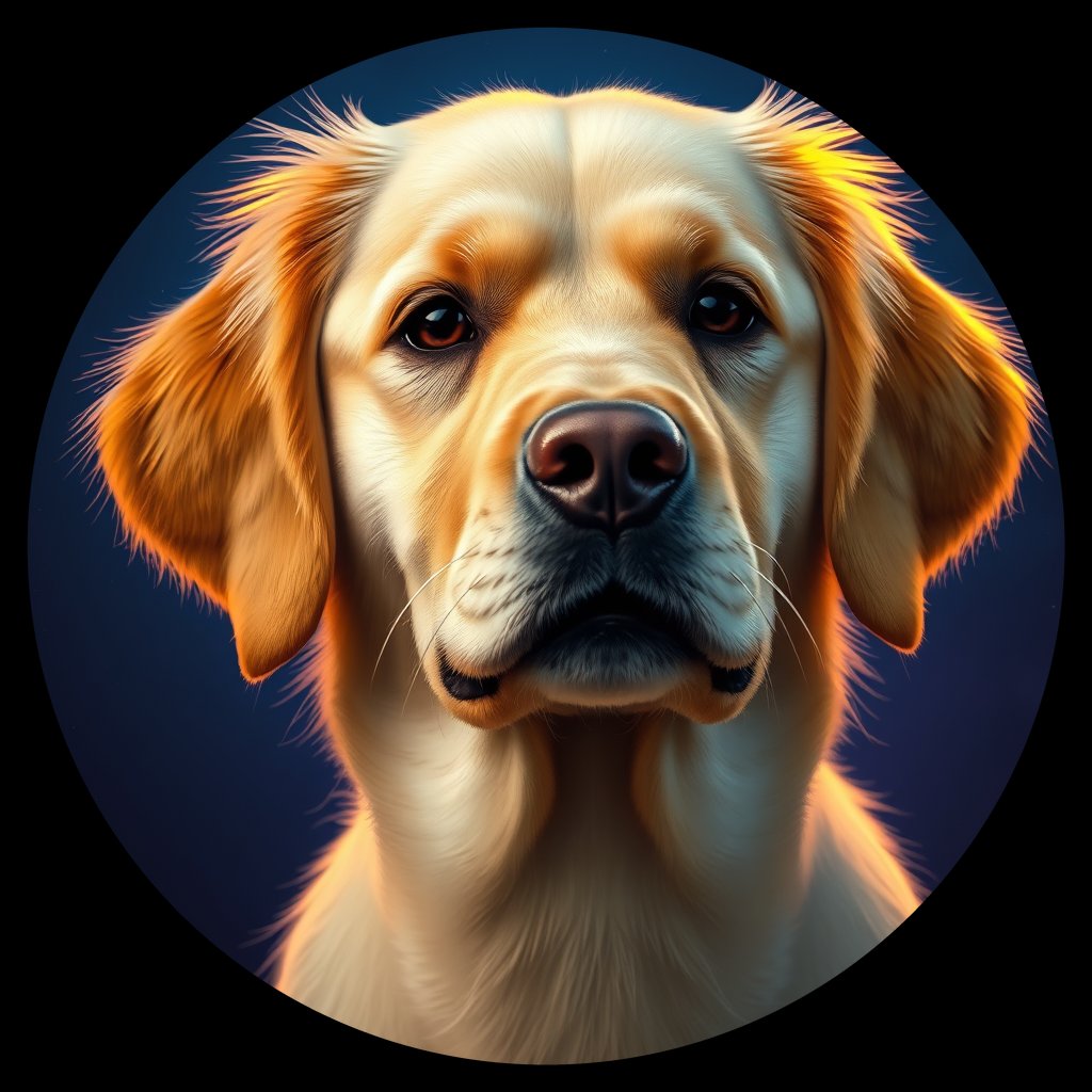 Cosmic medallion portrait of GRLS_grlsZJD8DKEE, a Golden Retriever