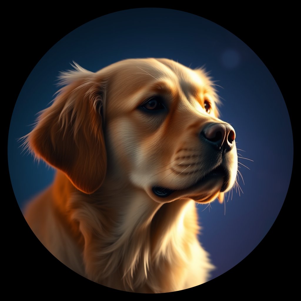 Cosmic medallion portrait of GRLS_grlsZJU5H900, a Golden Retriever