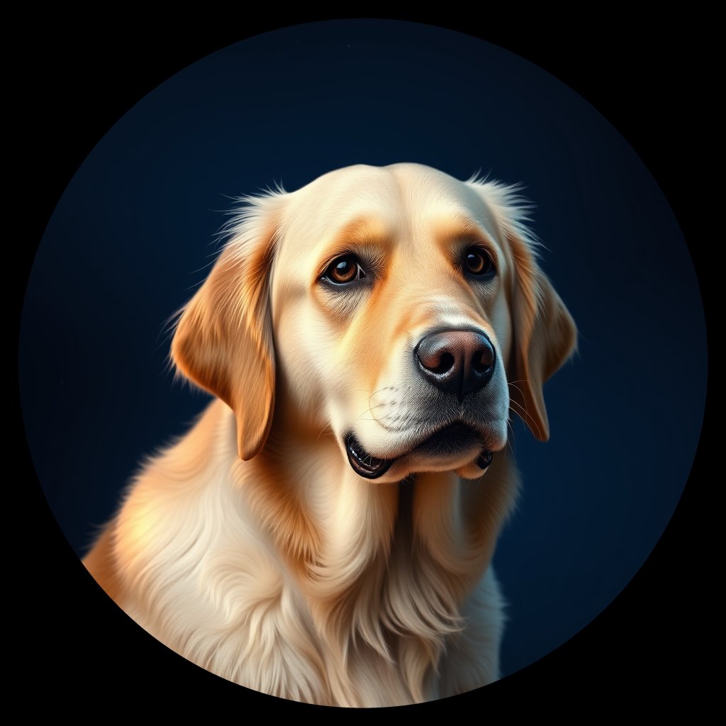 Cosmic medallion portrait of GRLS_grlsZK5TZBB, a Golden Retriever