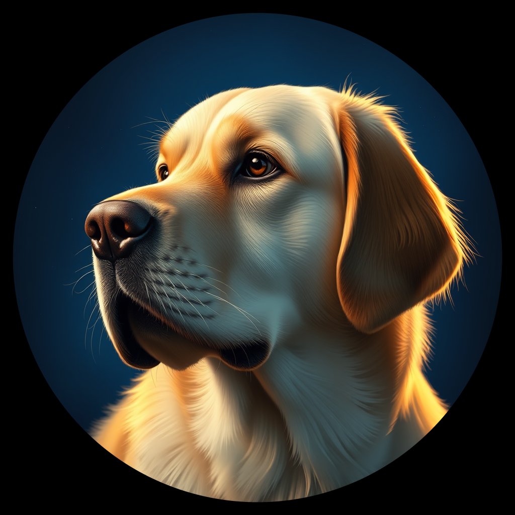 Cosmic medallion portrait of GRLS_grlsZKA6W2RR, a Golden Retriever