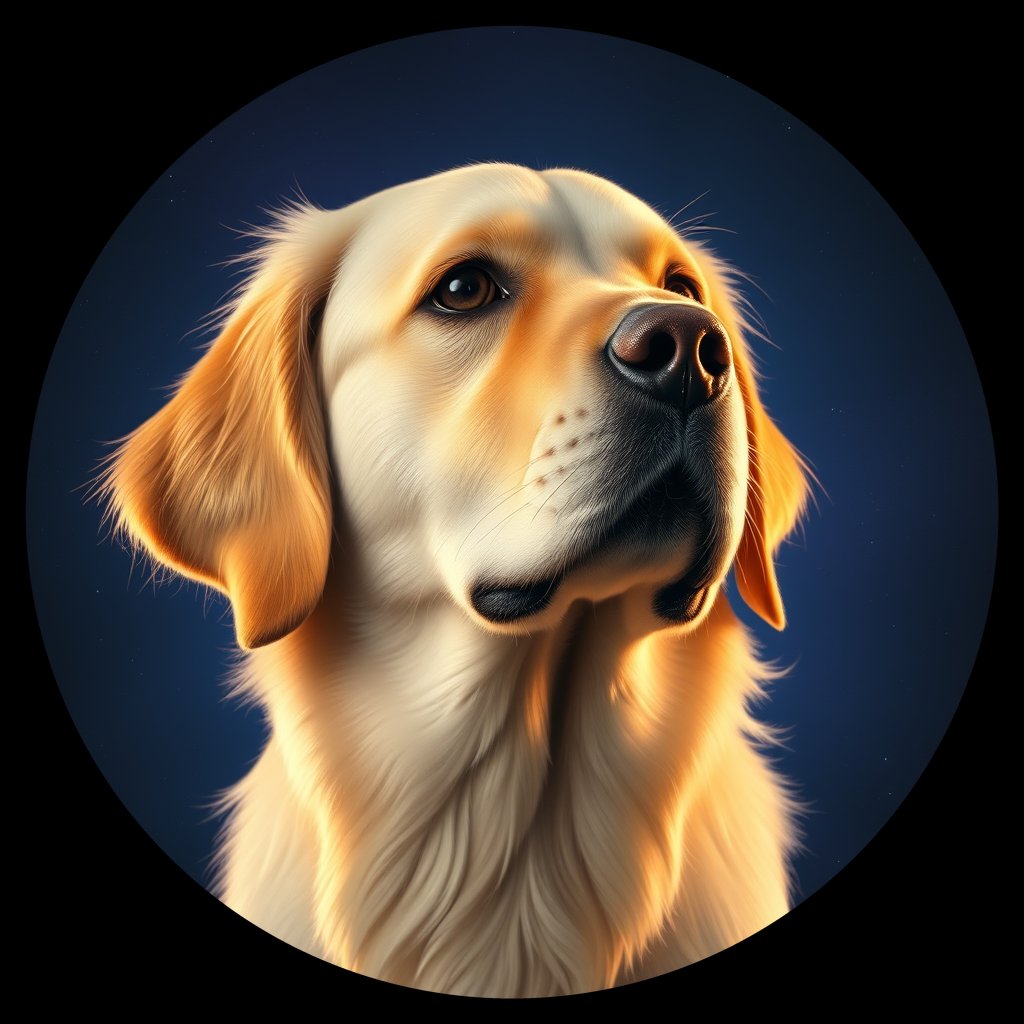 Cosmic medallion portrait of GRLS_grlsZKDZ9N00, a Golden Retriever