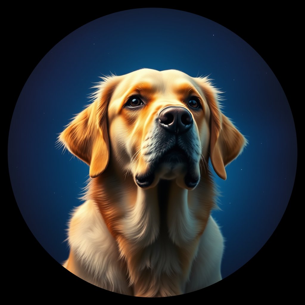 Cosmic medallion portrait of GRLS_grlsZKOGW2AA, a Golden Retriever