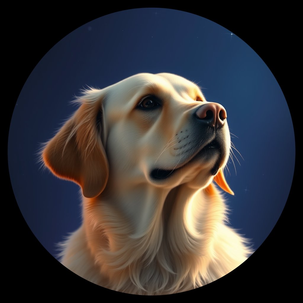 Cosmic medallion portrait of GRLS_grlsZNHICC44, a Golden Retriever