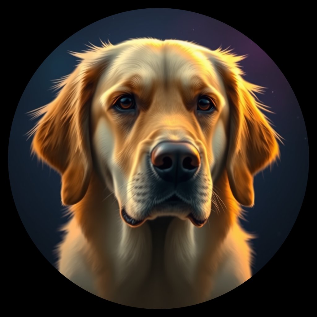 Cosmic medallion portrait of GRLS_grlsZODSWLFF, a Golden Retriever