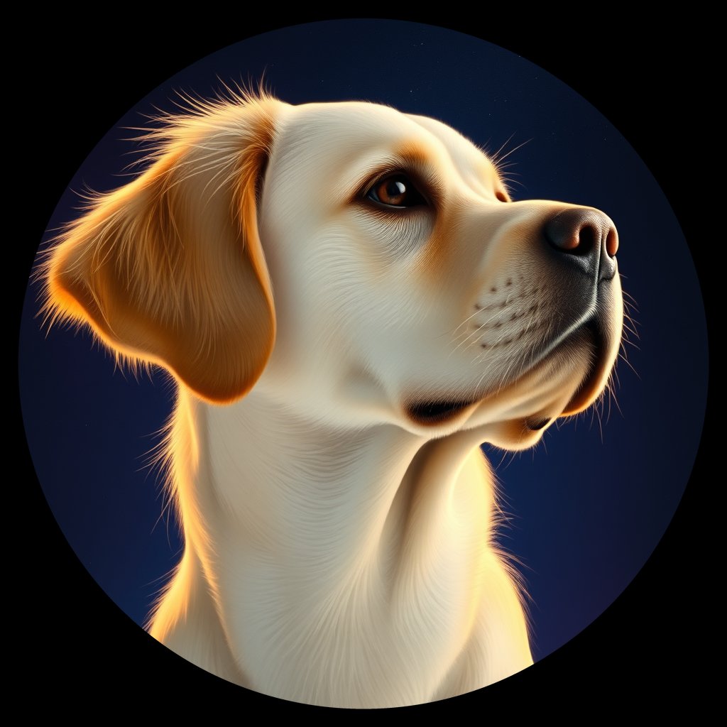 Cosmic medallion portrait of GRLS_grlsZPEBWWNN, a Golden Retriever