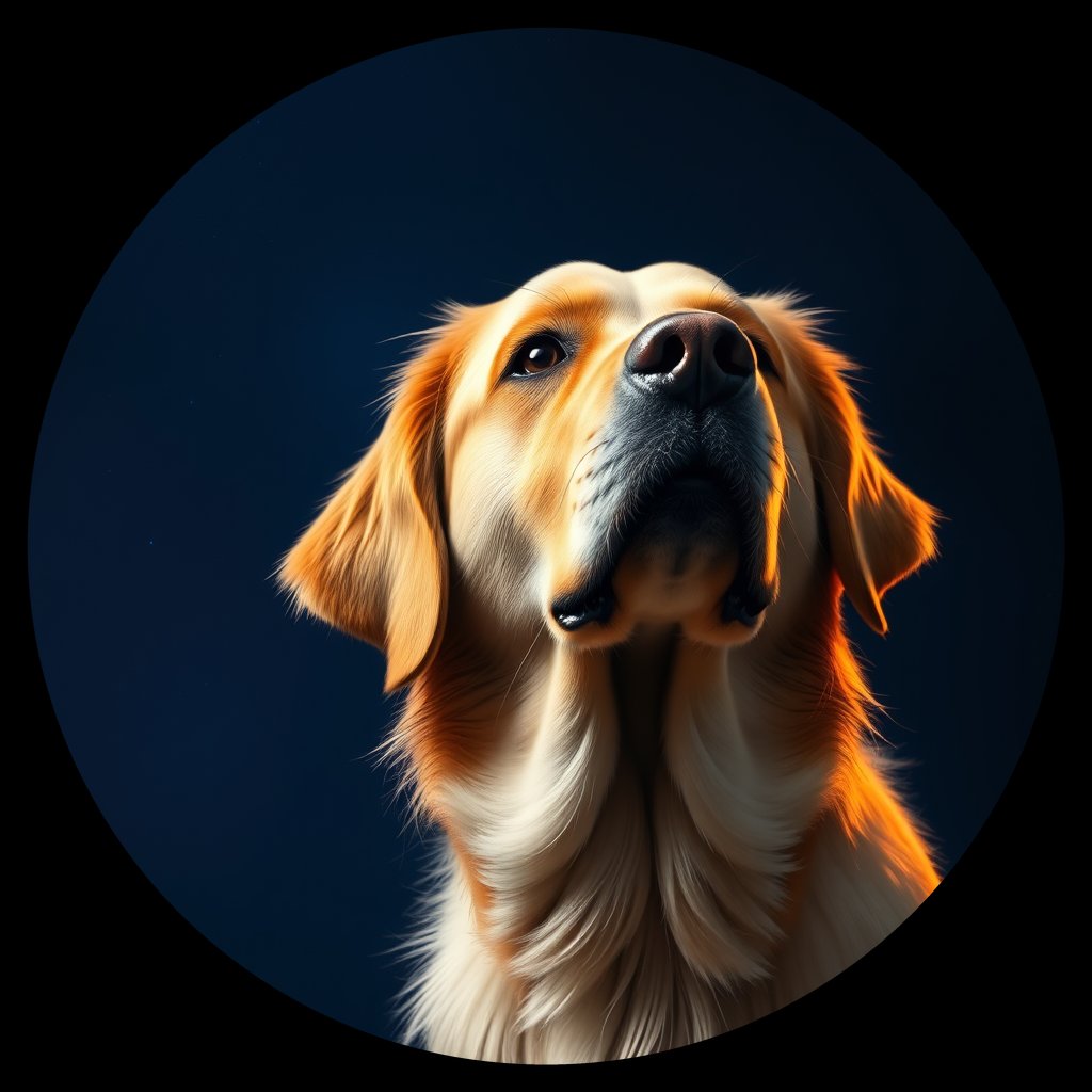 Cosmic medallion portrait of GRLS_grlsZPQCHFOO, a Golden Retriever