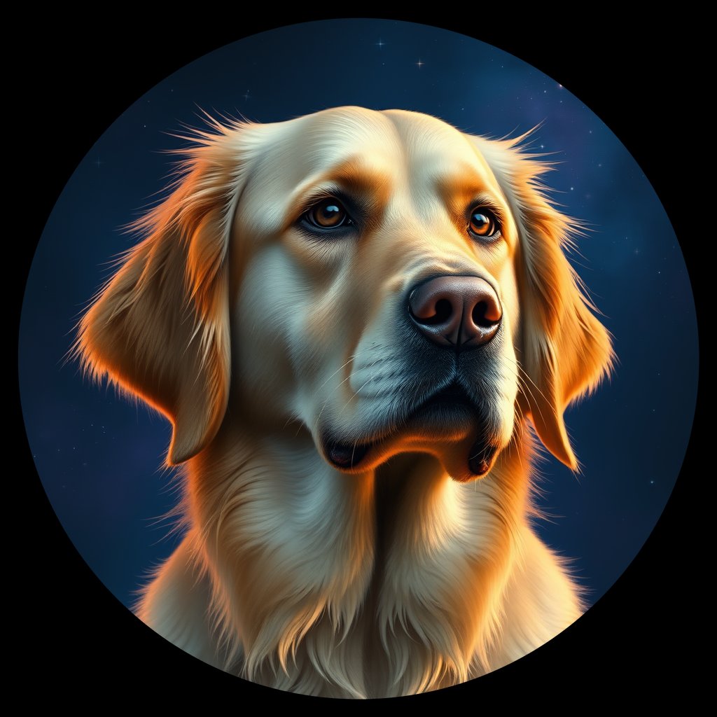Cosmic medallion portrait of GRLS_grlsZPSKL3JJ, a Golden Retriever