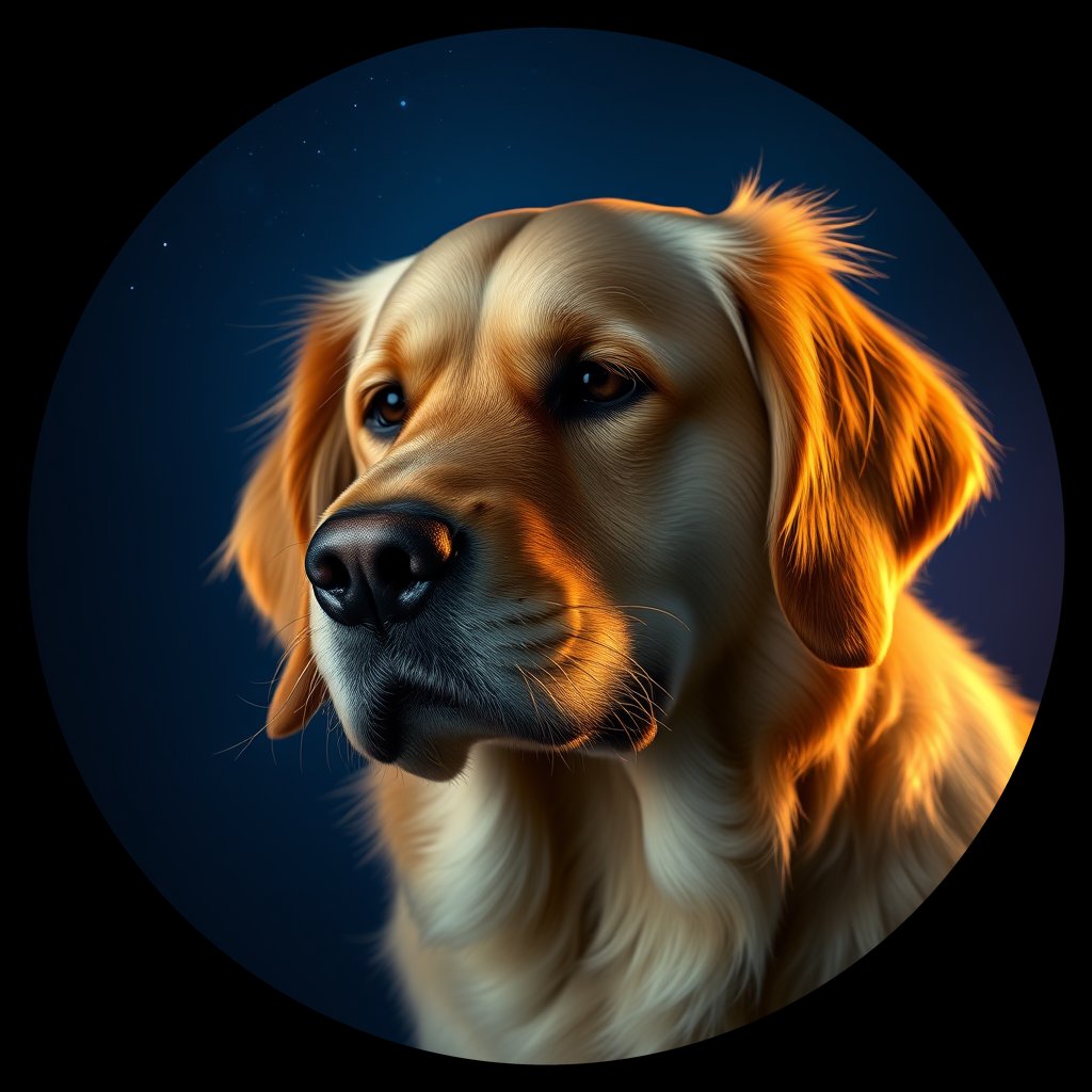 Cosmic medallion portrait of GRLS_grlsZQBZX5YY, a Golden Retriever