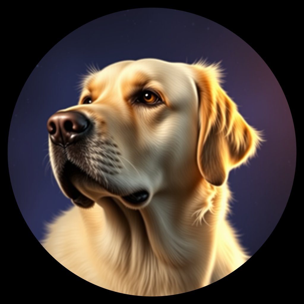 Cosmic medallion portrait of GRLS_grlsZQDR8U77, a Golden Retriever