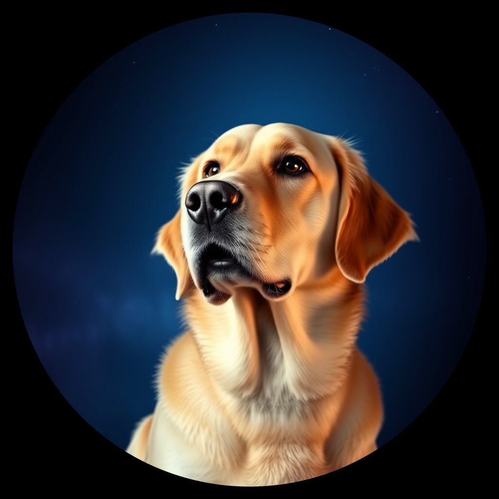 Cosmic medallion portrait of GRLS_grlsZS8EN0II, a Golden Retriever