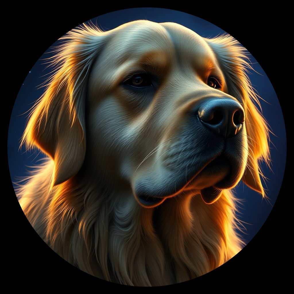 Cosmic medallion portrait of GRLS_grlsZSHTKLWW, a Golden Retriever