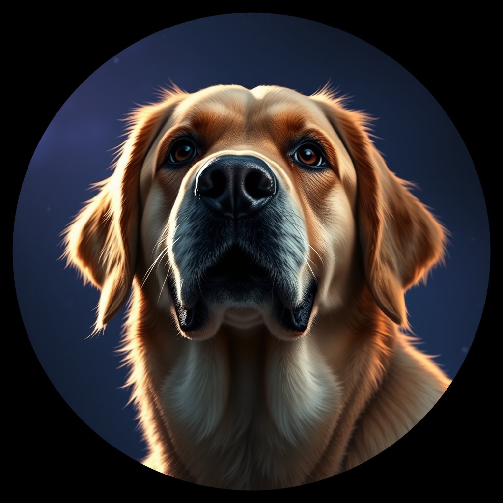 Cosmic medallion portrait of GRLS_grlsZTK09ORR, a Golden Retriever