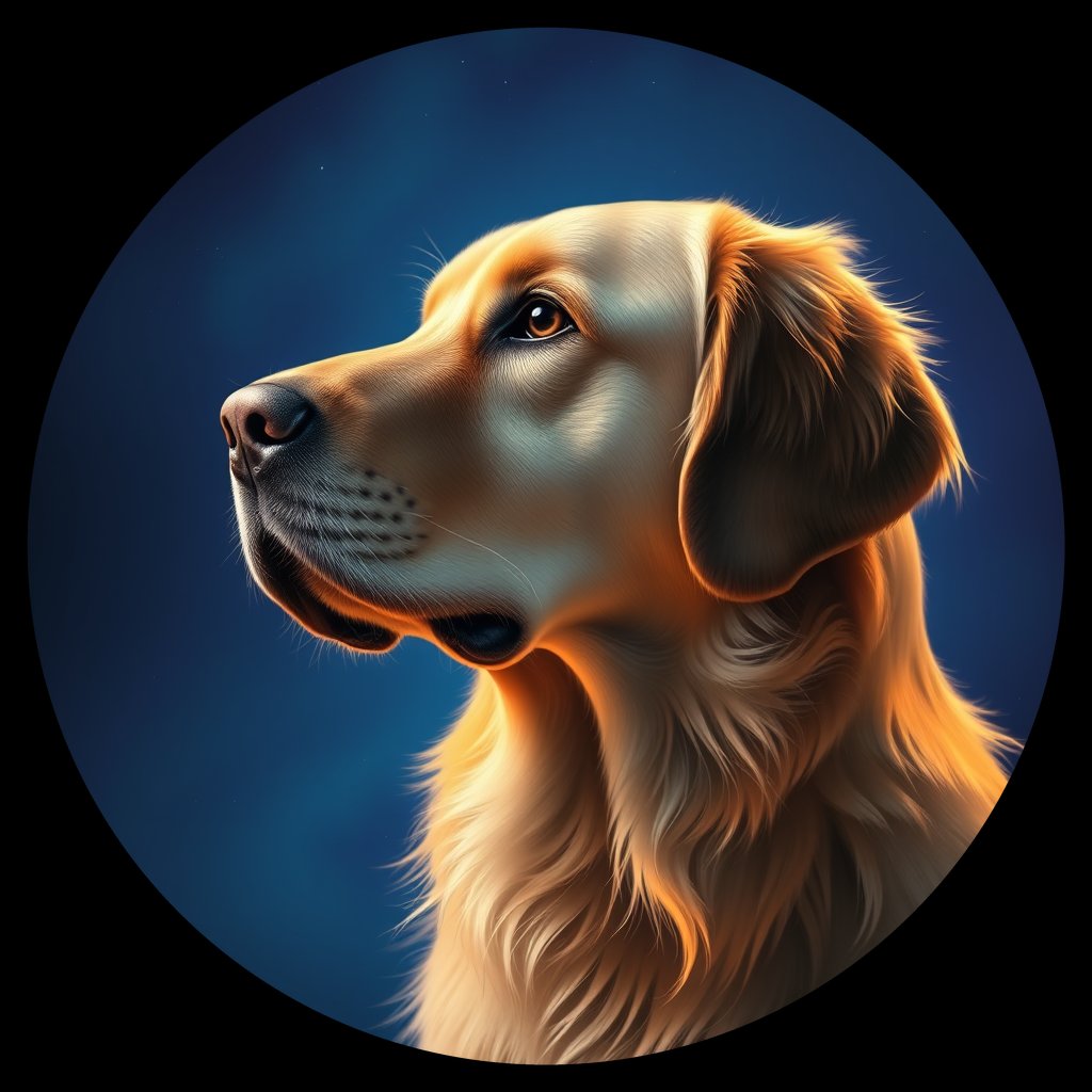 Cosmic medallion portrait of GRLS_grlsZTVI29JJ, a Golden Retriever