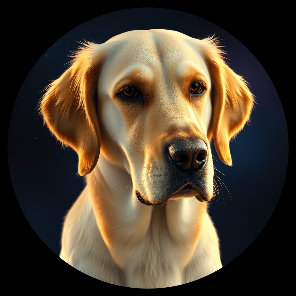 Cosmic medallion portrait of GRLS_grlsZUCGUQHH, a Golden Retriever