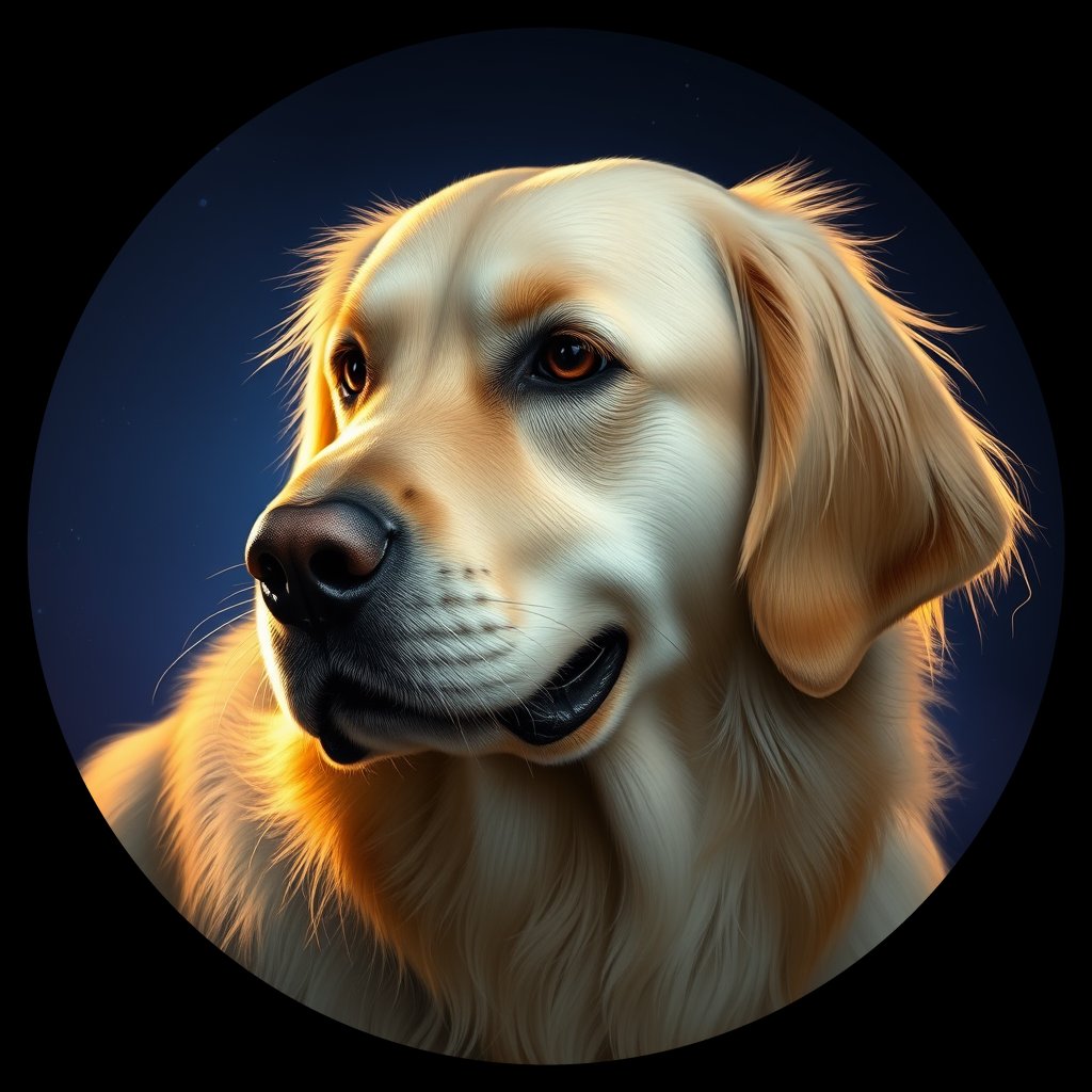 Cosmic medallion portrait of GRLS_grlsZUX4Q9XX, a Golden Retriever