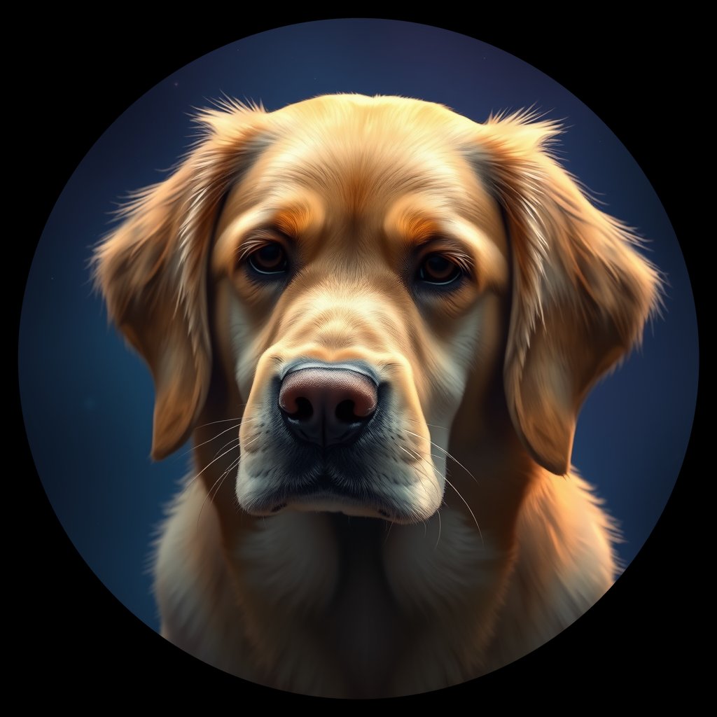 Cosmic medallion portrait of GRLS_grlsZVMB3999, a Golden Retriever