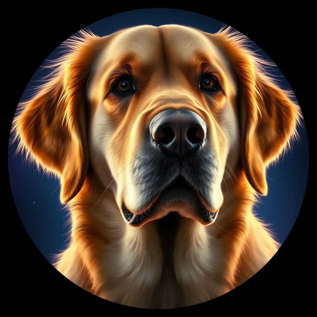 Cosmic medallion portrait of GRLS_grlsZVPKBWQQ, a Golden Retriever