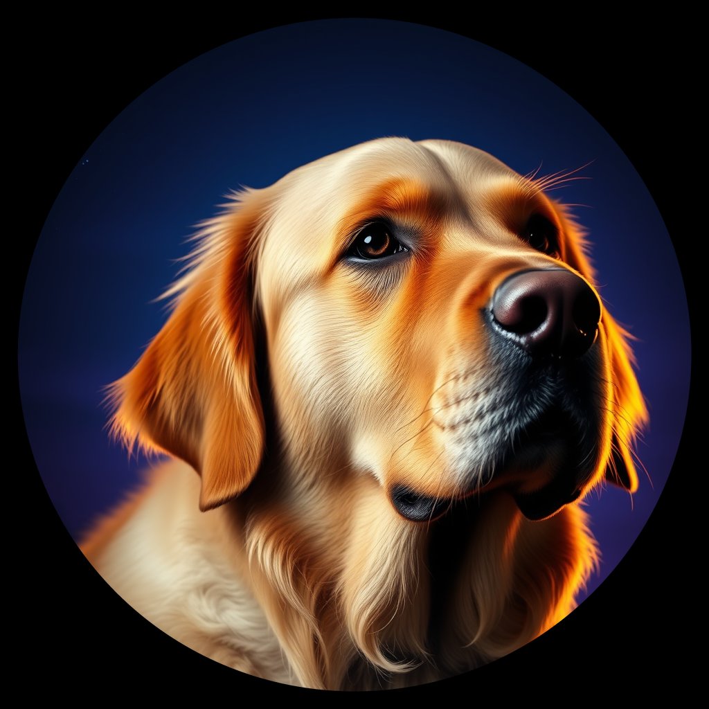 Cosmic medallion portrait of GRLS_grlsZW6L5W33, a Golden Retriever