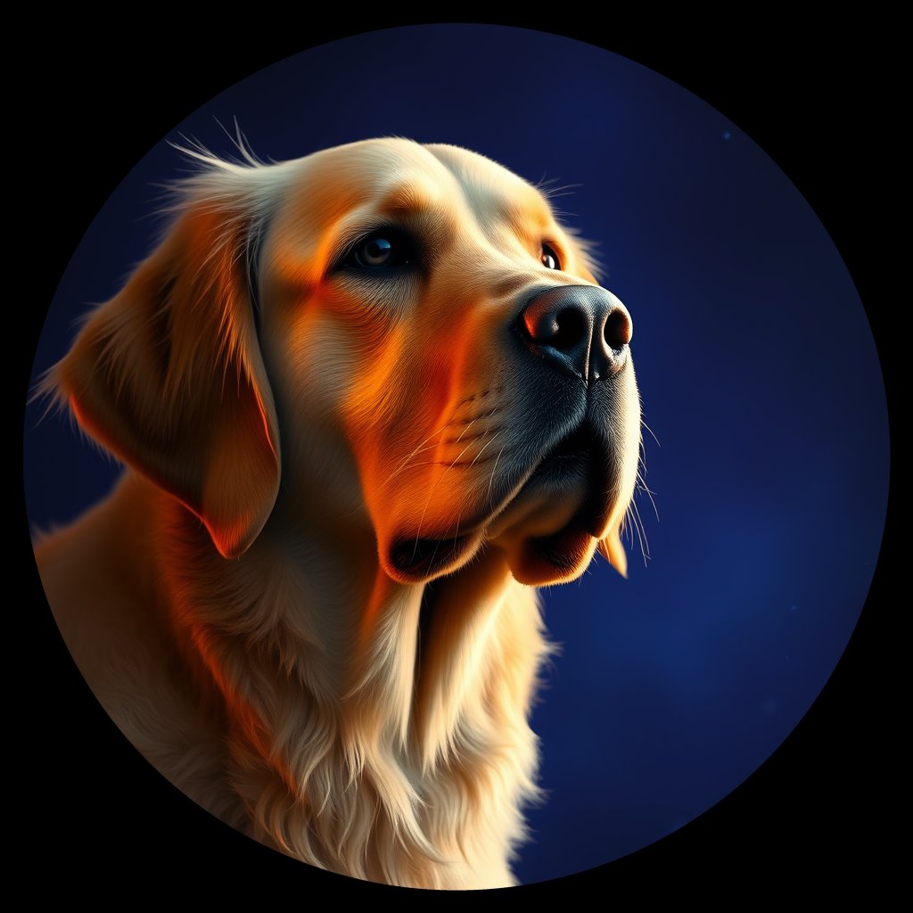 Cosmic medallion portrait of GRLS_grlsZY1Z1OSS, a Golden Retriever