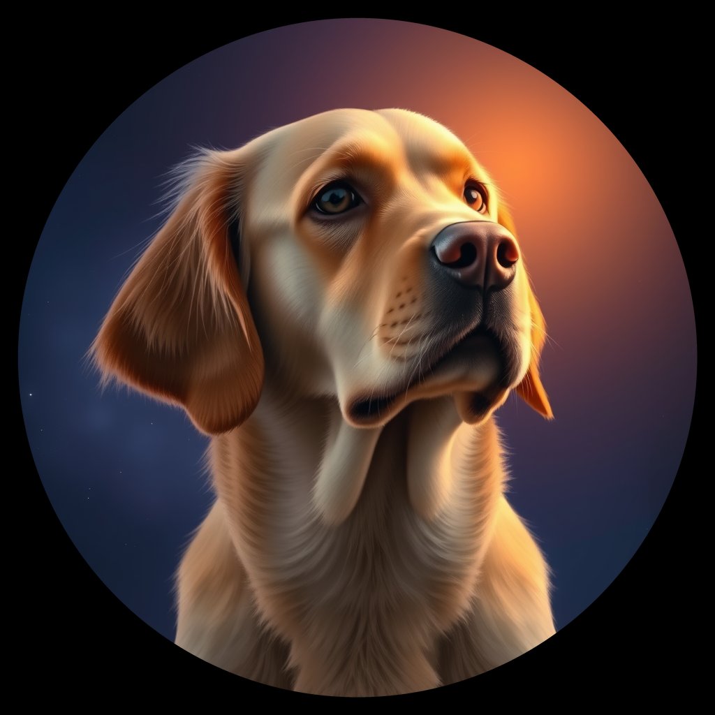Cosmic medallion portrait of GRLS_grlsZY5KYKXX, a Golden Retriever