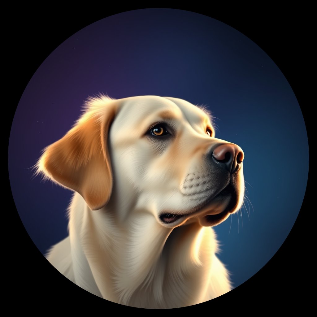 Cosmic medallion portrait of GRLS_grlsZYI0K6LL, a Golden Retriever