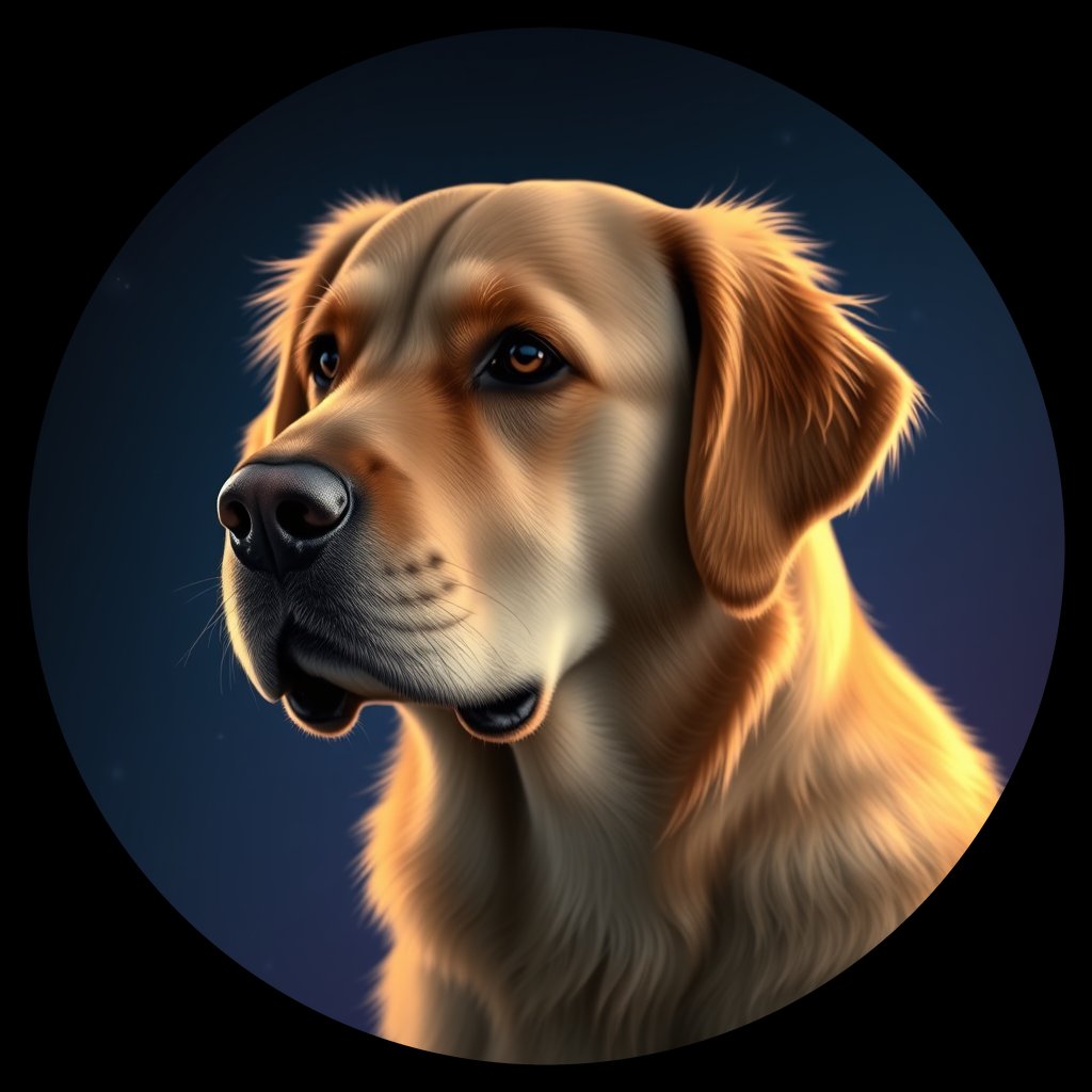 Cosmic medallion portrait of GRLS_grlsZYWPKKJJ, a Golden Retriever