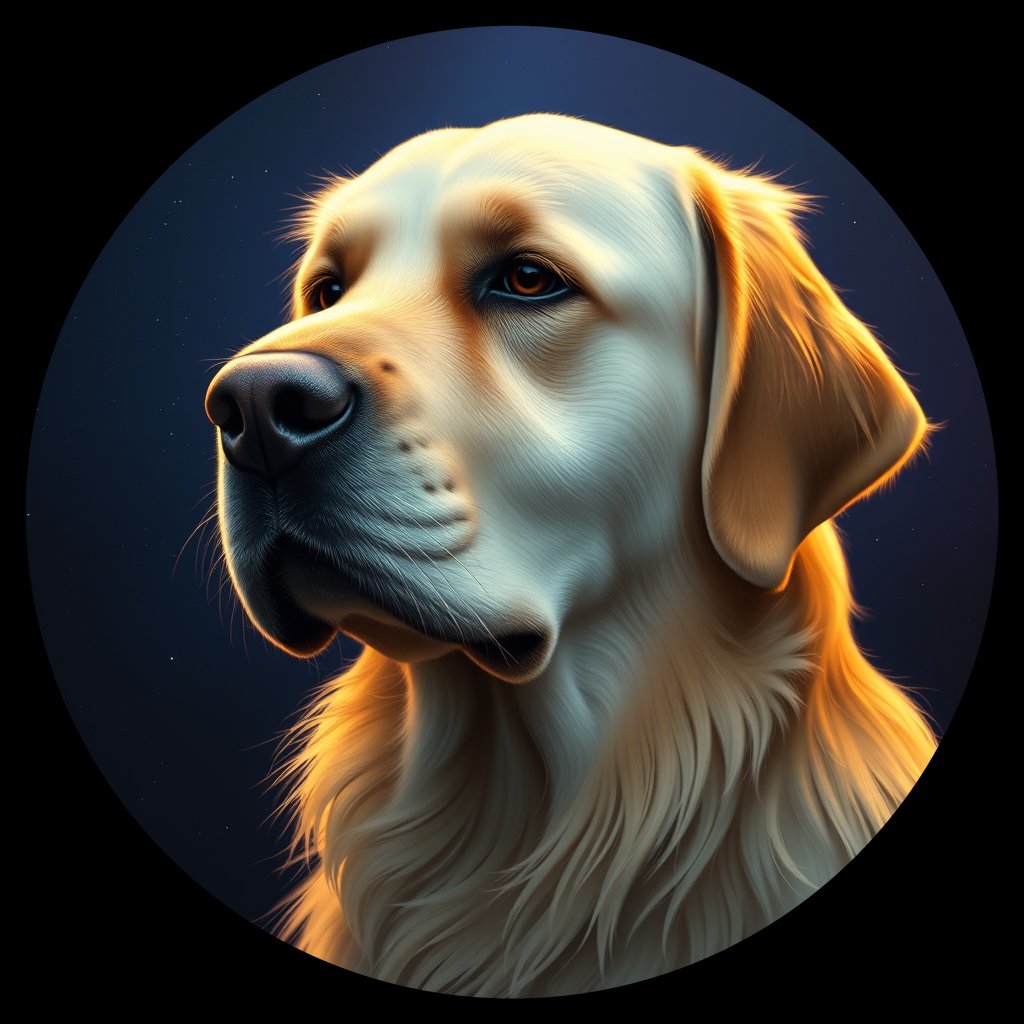 Cosmic medallion portrait of GR_26798_GR_26798, a Golden Retriever