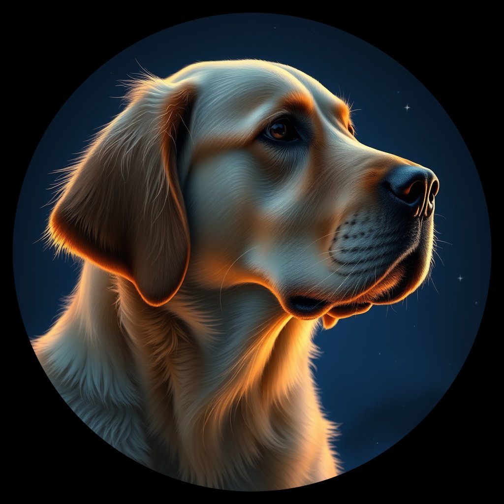 Cosmic medallion portrait of GR_32558_GR_32558, a Golden Retriever