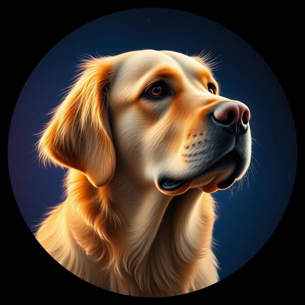 Cosmic medallion portrait of GRe_GT212_GRe_GT212, a Golden Retriever