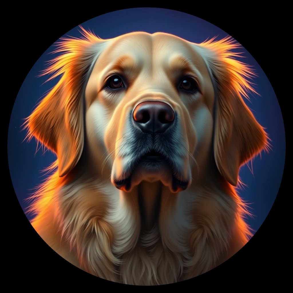 Cosmic medallion portrait of GRe_GT214_GRe_GT214, a Golden Retriever