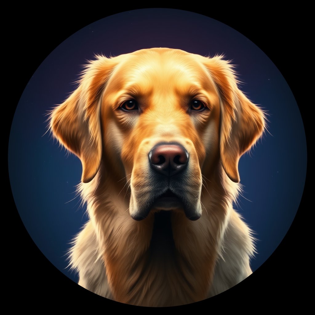 Cosmic medallion portrait of GRe_GT215_GRe_GT215, a Golden Retriever