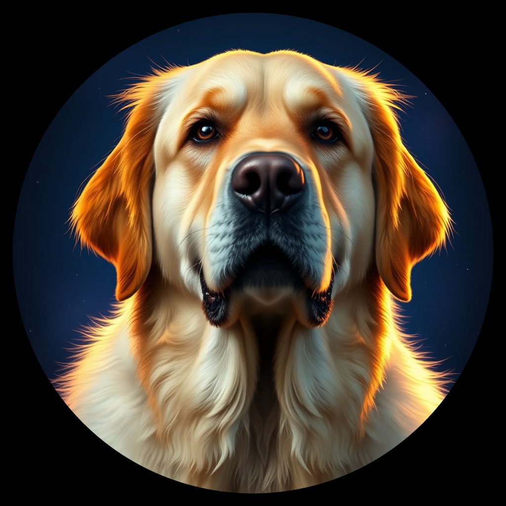 Cosmic medallion portrait of GRe_GT216_GRe_GT216, a Golden Retriever