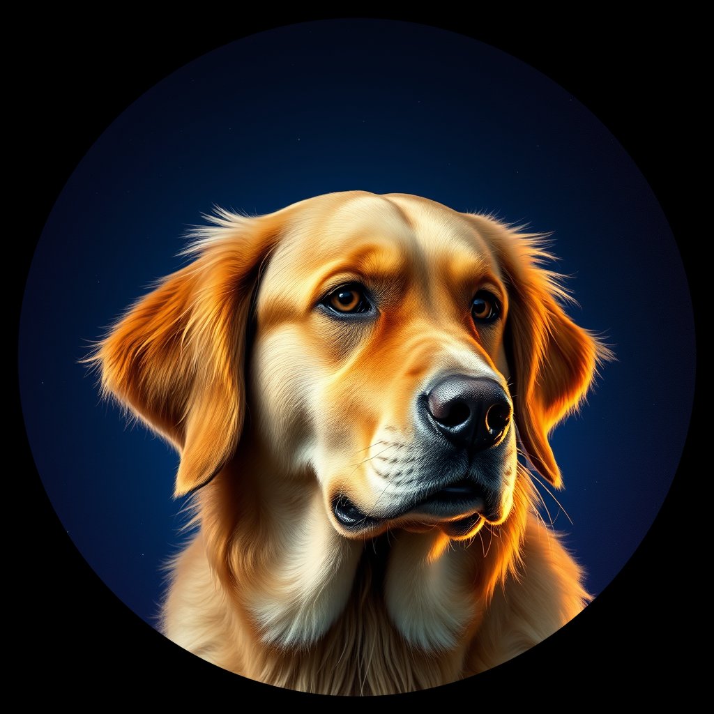 Cosmic medallion portrait of GRe_GT217_GRe_GT217, a Golden Retriever