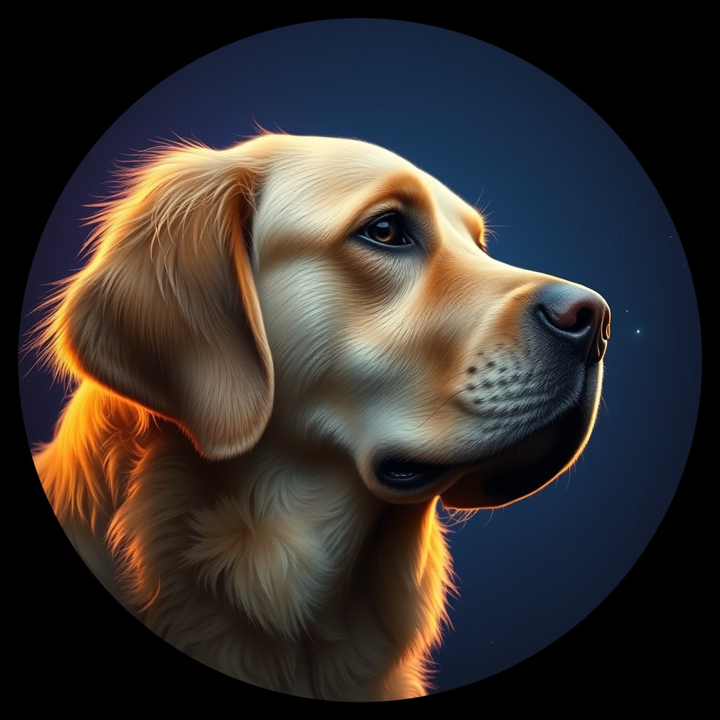 Cosmic medallion portrait of GRe_GT219_GRe_GT219, a Golden Retriever