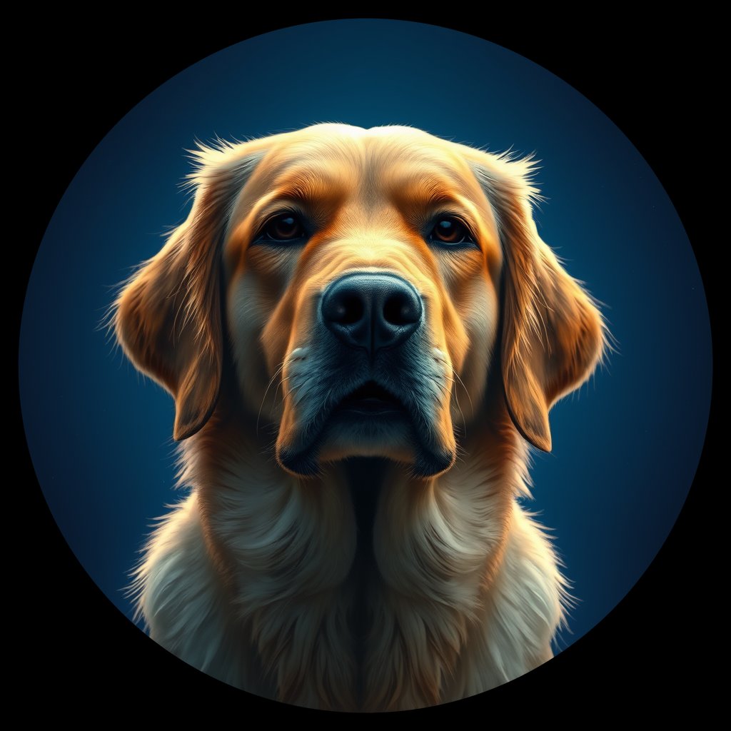 Cosmic medallion portrait of GRe_GT222_GRe_GT222, a Golden Retriever