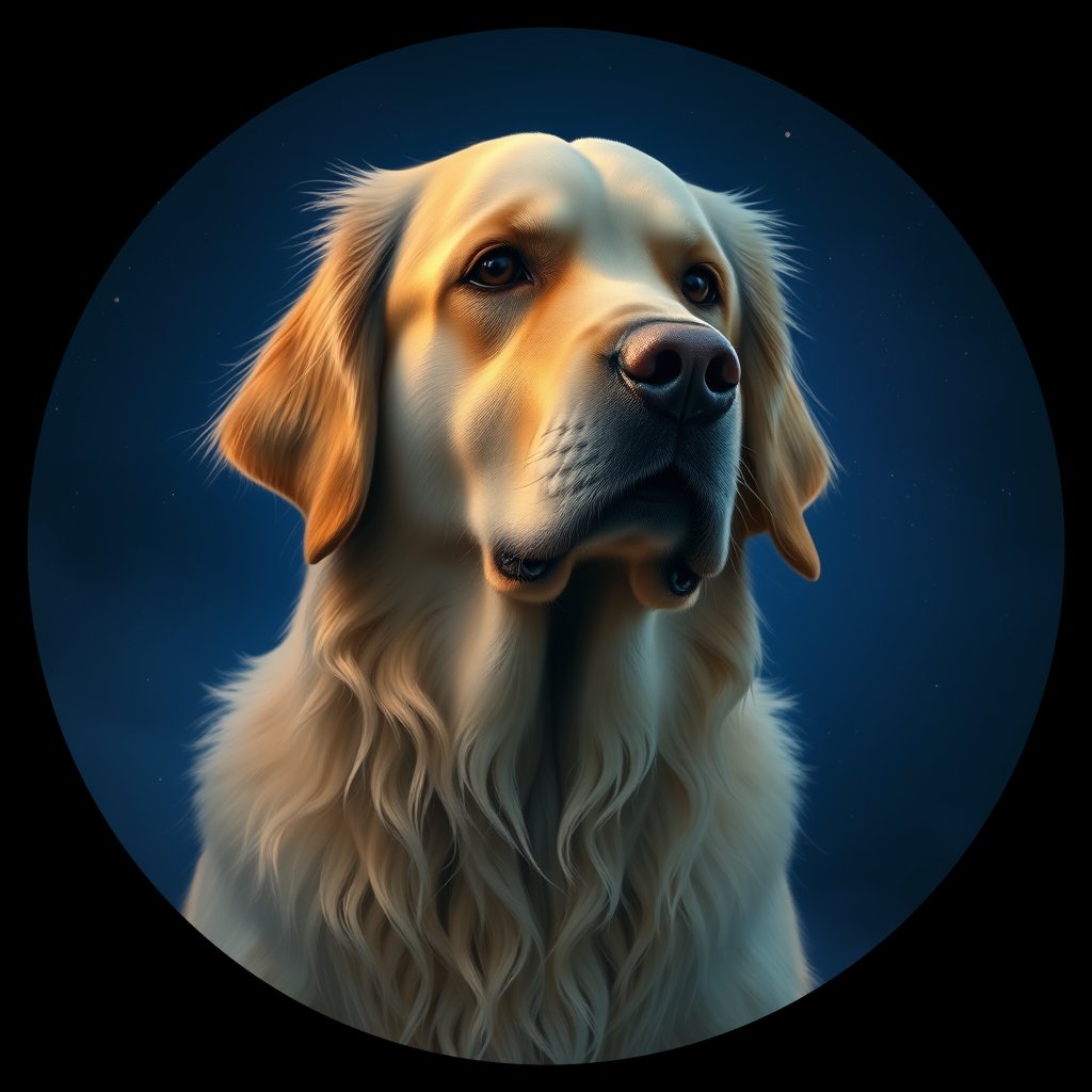 Cosmic medallion portrait of GRe_GT224_GRe_GT224, a Golden Retriever