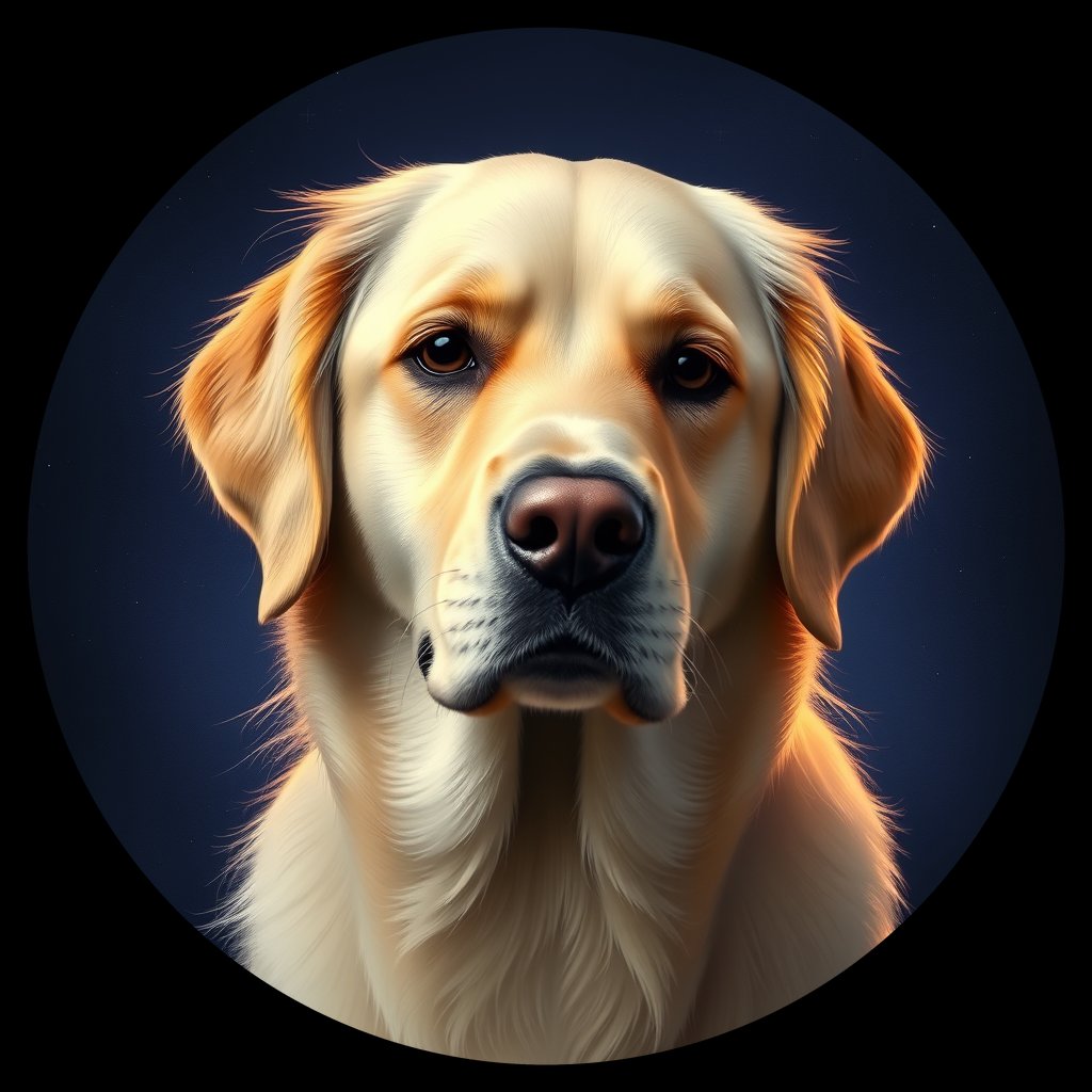 Cosmic medallion portrait of GRe_GT225_GRe_GT225, a Golden Retriever