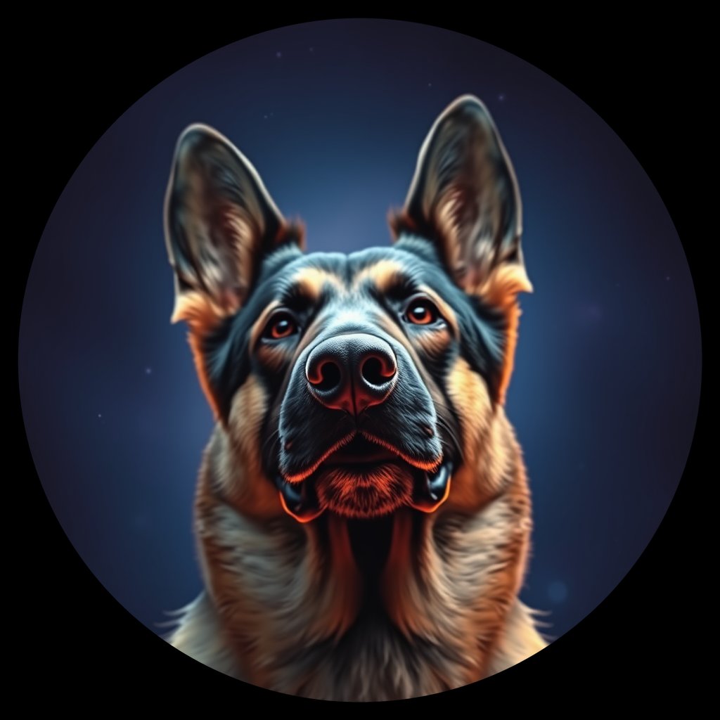 Cosmic medallion portrait of GSD_25460, a German Shepherd