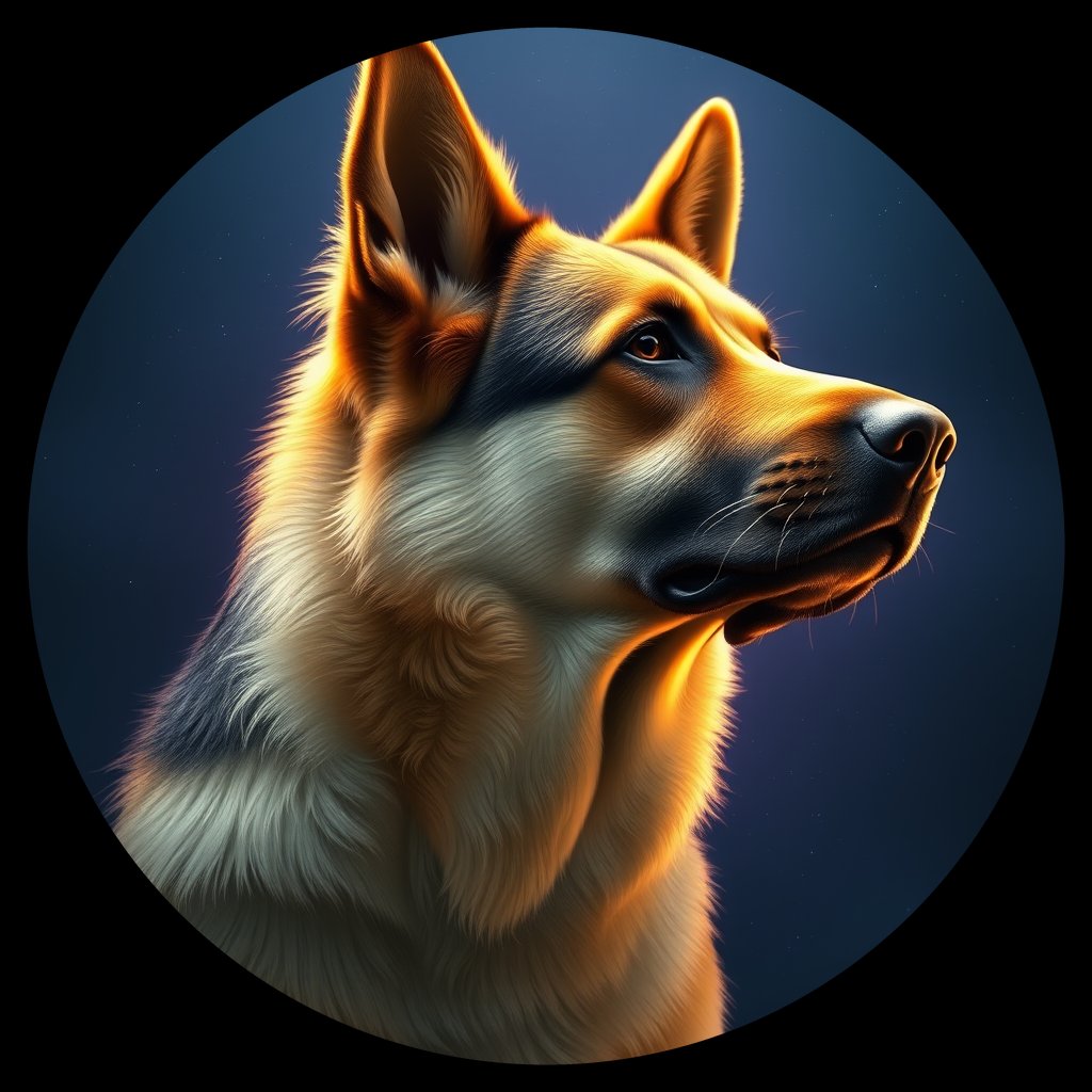 Cosmic medallion portrait of GSD_33831_GSD_33831, a German Shepherd