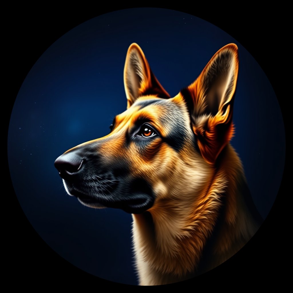 Cosmic medallion portrait of GSD_34649, a German Shepherd
