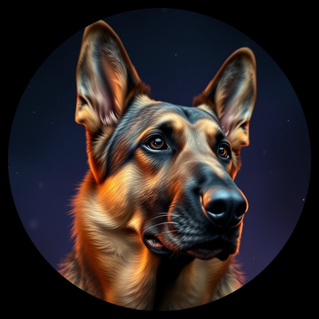 Cosmic medallion portrait of GSD_GSD_004181, a German Shepherd