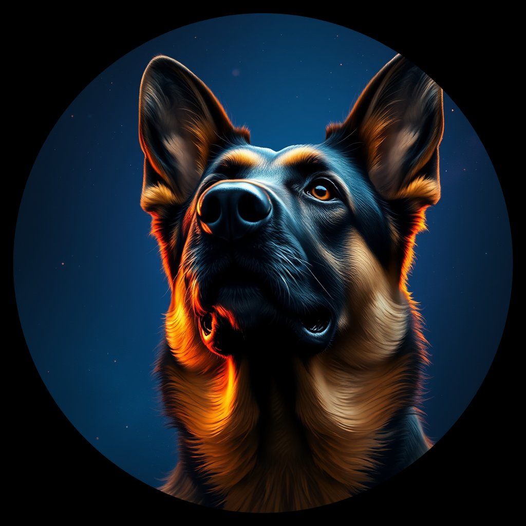 Cosmic medallion portrait of GSD_GSD_004371, a German Shepherd